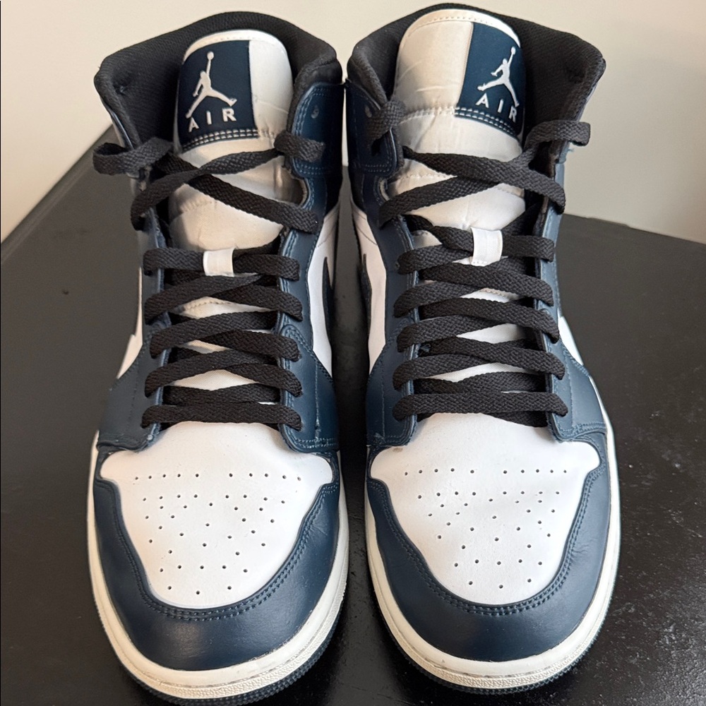 Jordan 1 Navy and White Mids Sneakers